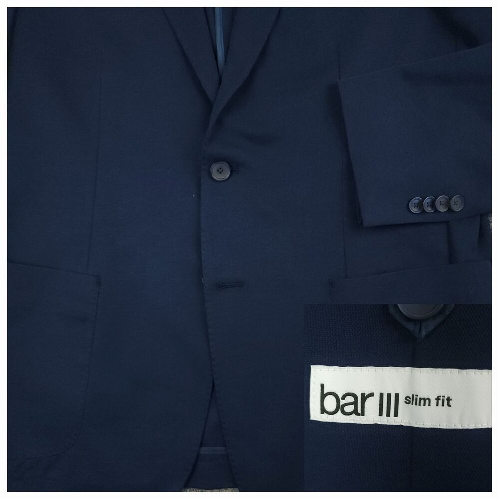 Bar III Sport Coat Mens 42R Unstructured Hopsack Patch Pocket Cotton Blend Navy